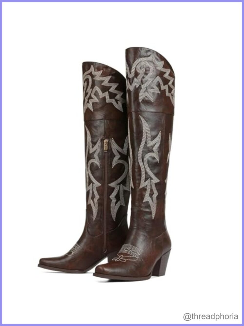 Embroidered Over-the-Knee Cowboy Boots Tall Faux Leather